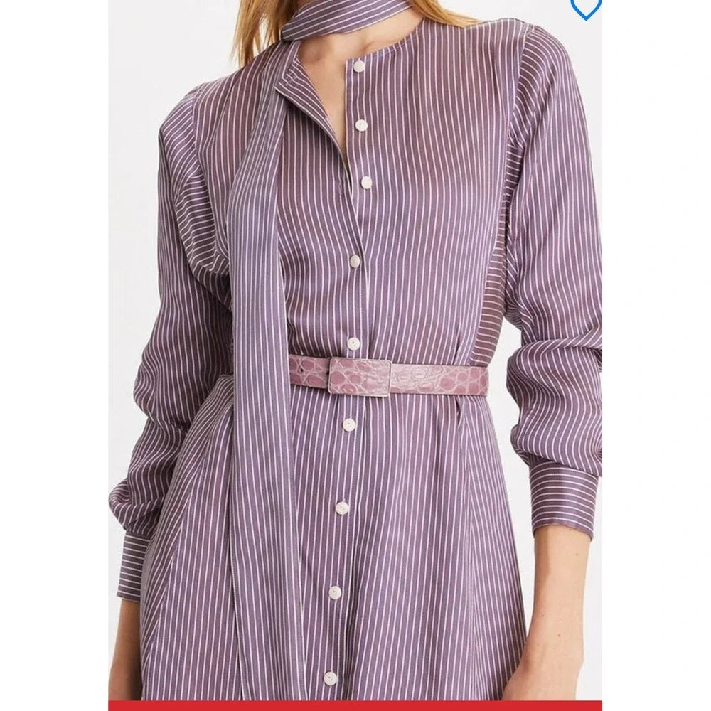 Tory Burch Purple Striped Candystripe Viscose Shirt dress Belt Tie New Sz-6 898$